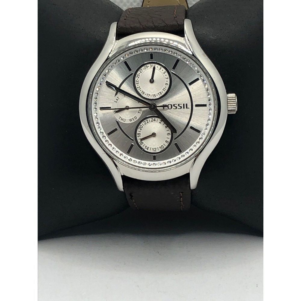 Fossil BQ1580 Womens Brown Leather Analog Silver Dial Quartz Genuine Watch KS477